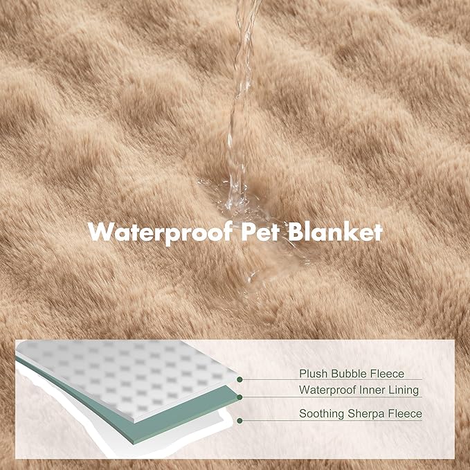 Soft Cozy Waterproof Dog Blanket for Large Dogs - Room Decor Pet Throw Blanket for Couch Bed Protector, Washable Dog Blankets for Indoors & Outdoors, Khaki, 50"x60"
