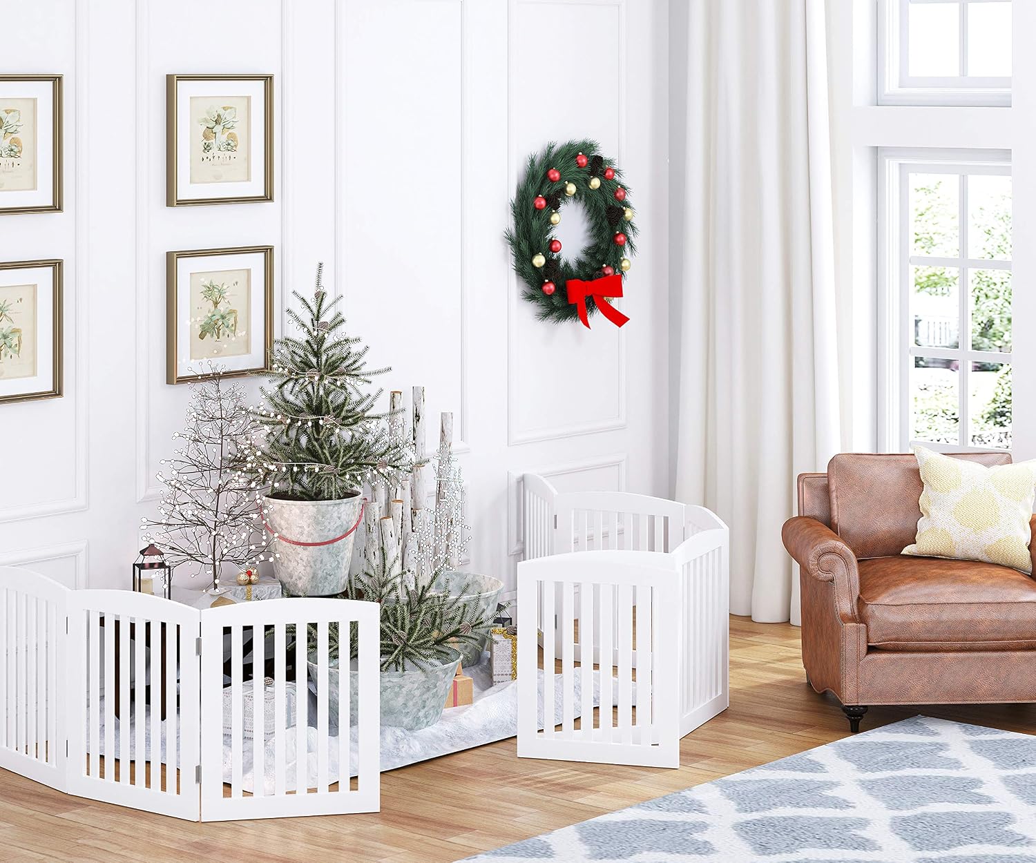 PAWLAND Wooden Freestanding Foldable Pet Gate for Dog,24" H Dog Gate Indoor | Dog Gate for Doorway, Stairs, the House, Step Over Fence, Extra Wide, Room Divider, Front Door, Hallway, 4 Panels, White