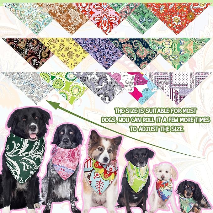 150 Pcs Paisley Dog Bandanas Bulk Pet Bibs Colorful Triangle Scarf Pet Paisley Bandanas for Medium Large Dogs Spring Summer Birthday Costume Decoration