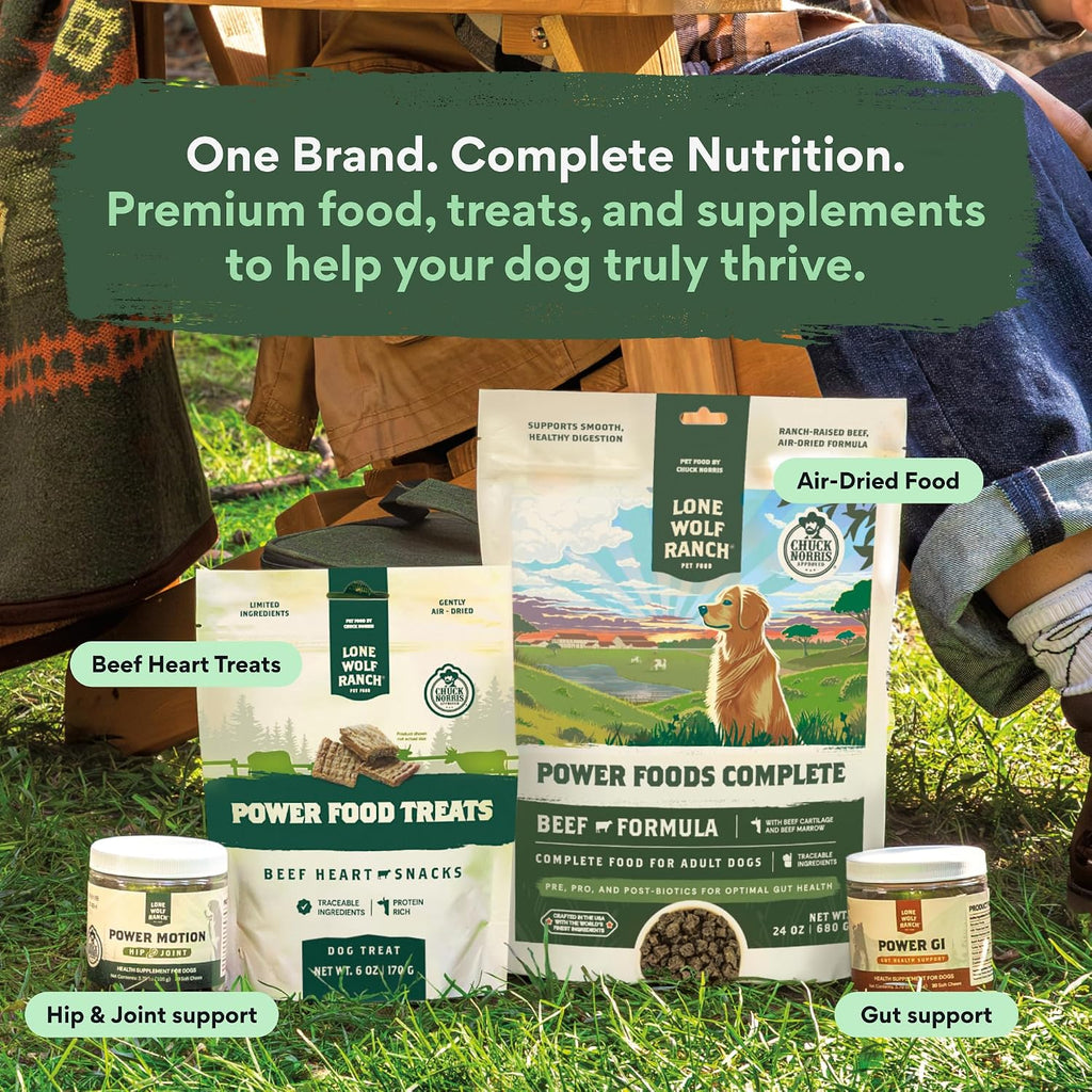 Chuck Norris Power Foods Complete Air-Dried Dog Food, High-Protein Recipe with Superfoods, Glucosamine, Probiotics & Postbiotics for Full-Body Adult Dog Nutrition, Beef 24oz