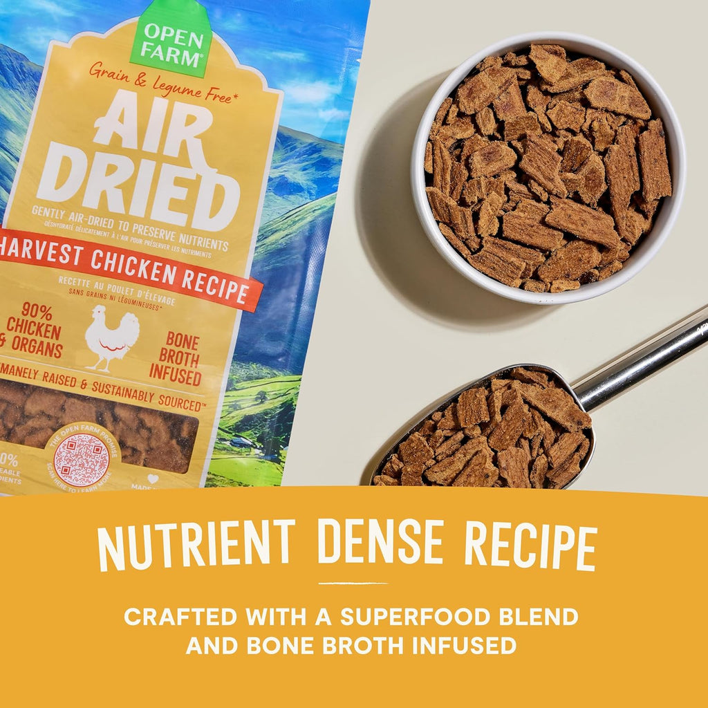 Open Farm Air Dried Dog Food, Grain-Free Harvest Chicken Recipe, 2lb Bag | Complete Meal or Topper, Jerky-Like Texture, Bone Broth Infused, 100% Traceable Ingredients, Non-GMO Fruits & Veggies.