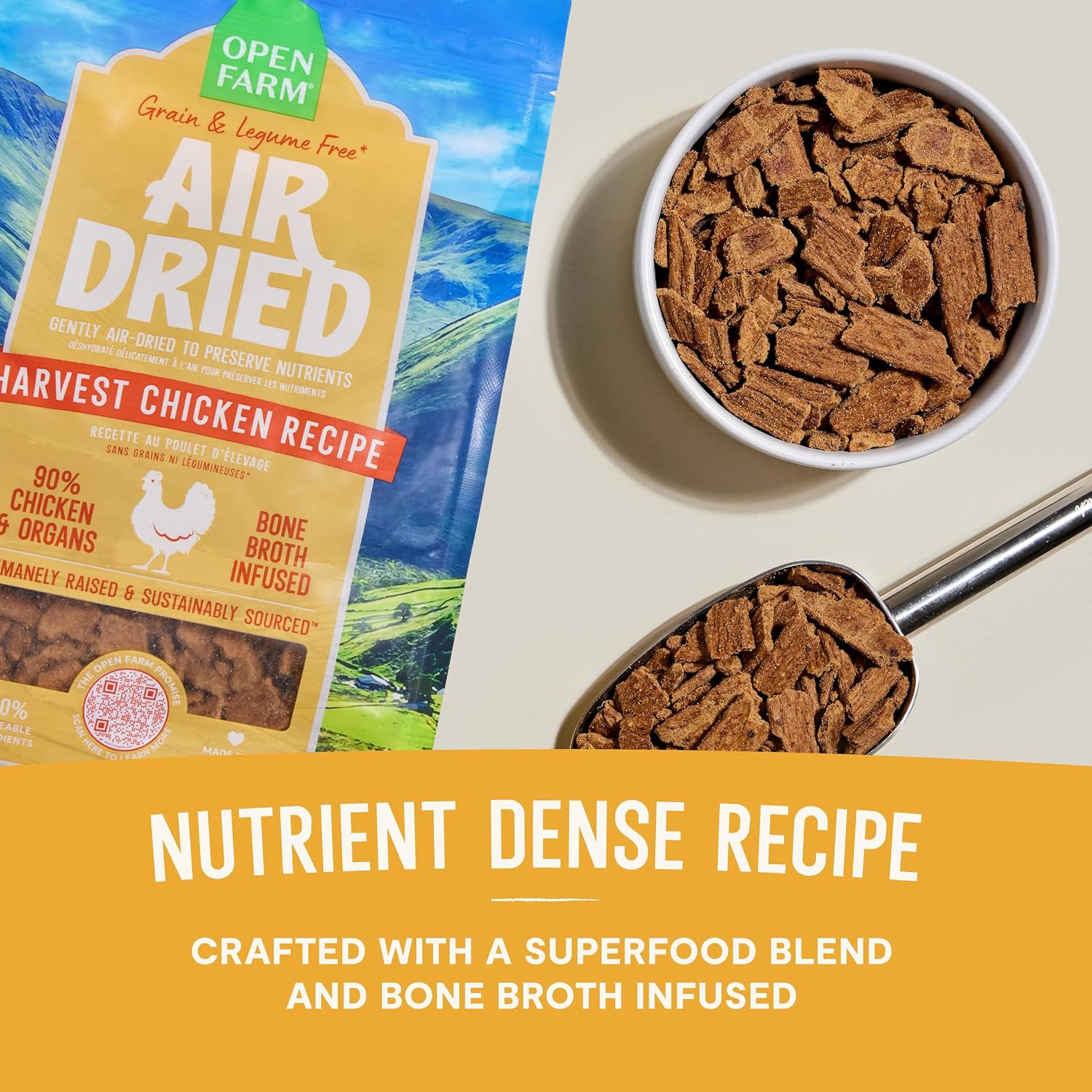 Open Farm Air Dried Dog Food, Grain-Free Harvest Chicken Recipe, 2lb Bag | Complete Meal or Topper, Jerky-Like Texture, Bone Broth Infused, 100% Traceable Ingredients, Non-GMO Fruits & Veggies.