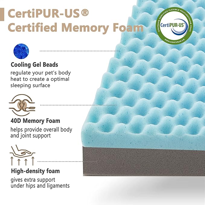 Memory Foam Large Dog Bed, Cooling Dog Beds for Large Dogs, Washable Orthopedic Pet Bed for Crate with Joint Relief Memory Foam, Waterproof Liner and Plush Cover (35"x 22", Beige)
