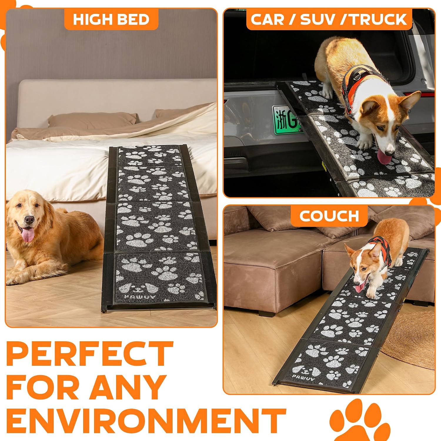 Upgraded Dog Ramp for Car 71"x17.2" Wide Portable Folding Pet Ramp with Non-Slip Surface. Extra Wide Portable Ramp for Large, Small & Senior Dogs to Get in Cars, SUVs, Trucks & Beds, Up to 250LBS