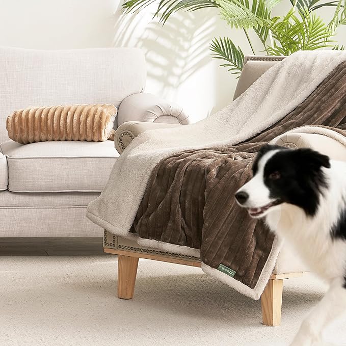 Waterproof Dog Blanket for Large Dogs - Washable Pet Throw Blanket for Couch Bed Protector, Cozy Fleece Calming Dog Blankets for Indoors & Outdoors, Brown, 50"x60"