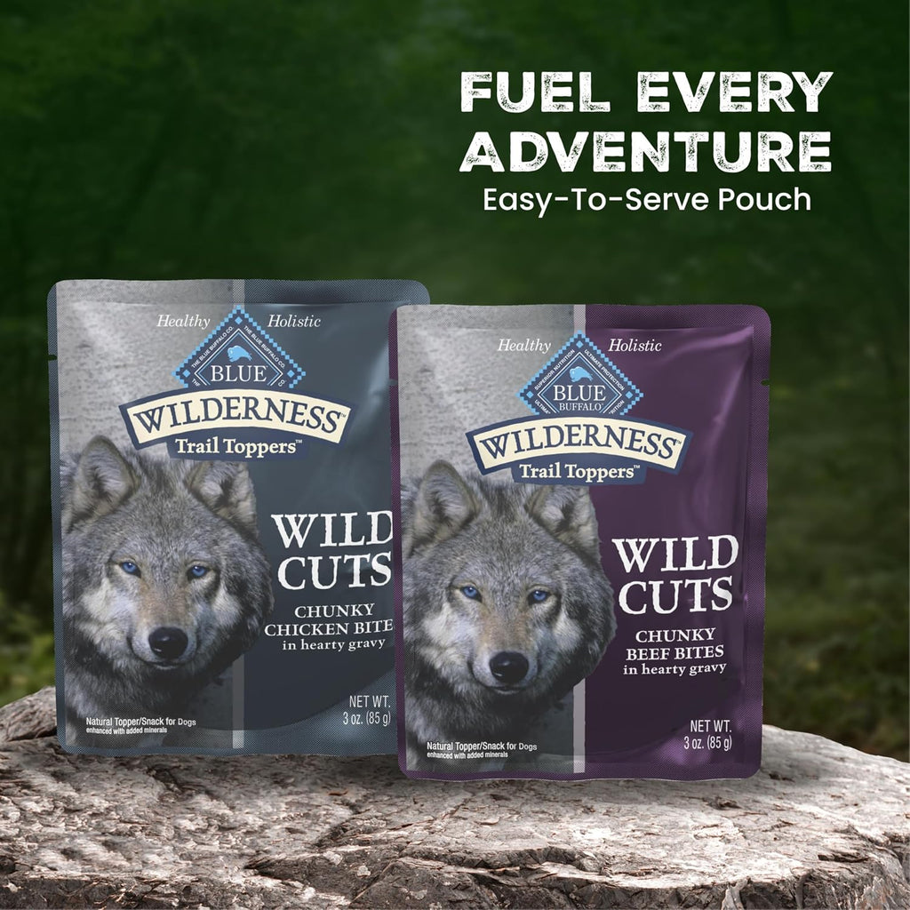 Blue Buffalo Wilderness Trail Toppers Variety Pack Wet Dog Food 3 oz, 12 ct | High Protein, Chicken Bites & Beef Bites (6 of Each), Grain-Free Recipes, Helps Support Daily Hydration