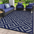 GENIMO Outdoor Rug for Patio Clearance, 9'x12' Waterproof Camping Mat, Reversible Plastic Straw Rugs for RV, Camper, Balcony, Backyard, Picnic, Deck (Blue & Grey)