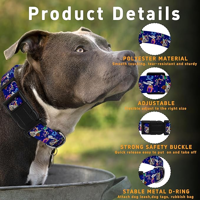 Dog Collar, Classical Birthday Gift Boys Girls Puppy Collar for Small Medium Large Dogs, Adjustable Soft Pet Collar with Safety Buckle for Male Females(Purple Birthday, XS)