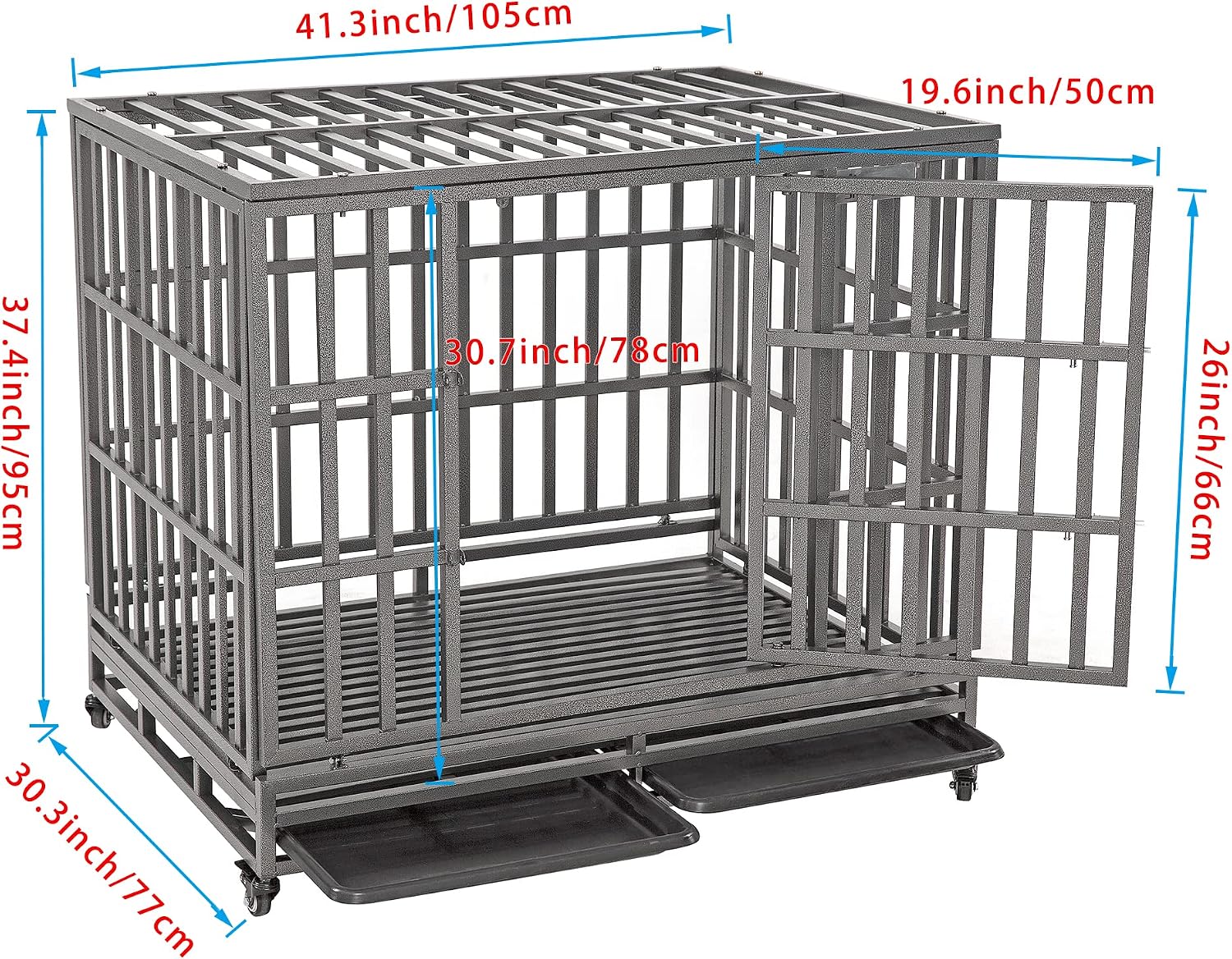 SMONTER 42" Heavy Duty Dog Crate Strong Metal Pet Kennel Playpen with Two Prevent Escape Lock, Large Dogs Cage with Wheels, Dark Silver …