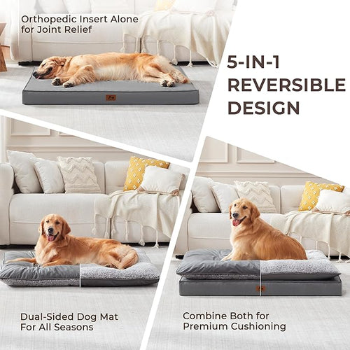 2-Pack Waterproof Dog Bed Large Size Dogs, Plush Cushion & Orthopedic Egg-Crate Foam Mattress for Senior Dogs, Washable Dog Crate Bed with Removable Cover, Dark Grey
