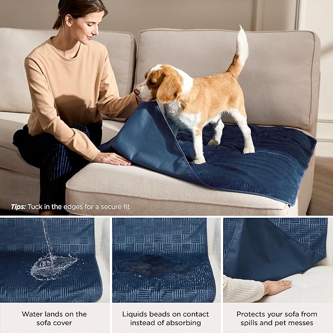 Bedsure Waterproof Bed Cover for Dogs Washable - Waterproof Blanket for King Bed Couch Sofa Cozy, Lightweight Furniture Protector for Pet Cat Quick Drying, Navy, Cal King，82x120IN