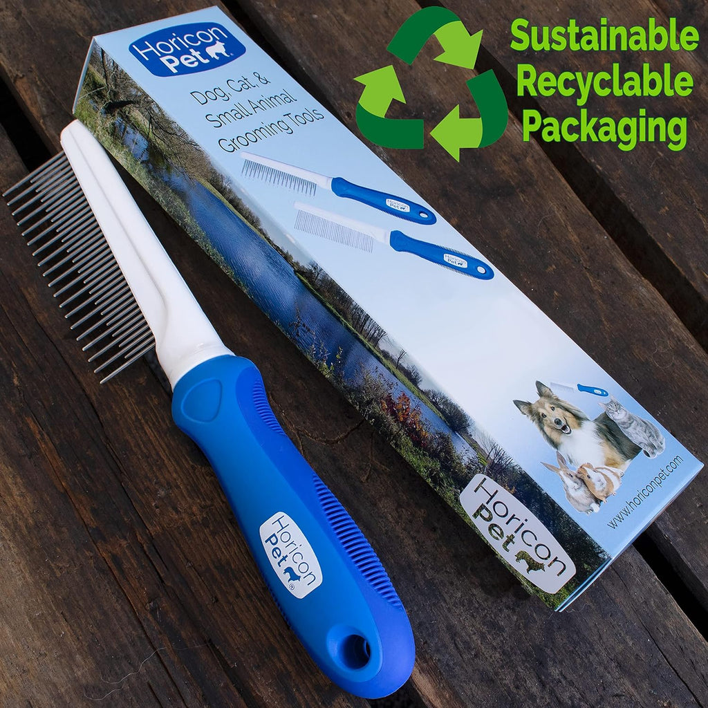 Detangling Dog Comb with Long & Short Stainless Steel Metal Teeth - Dogs, Cats & Small Animals for Removing Matted Fur, Knots & Tangles