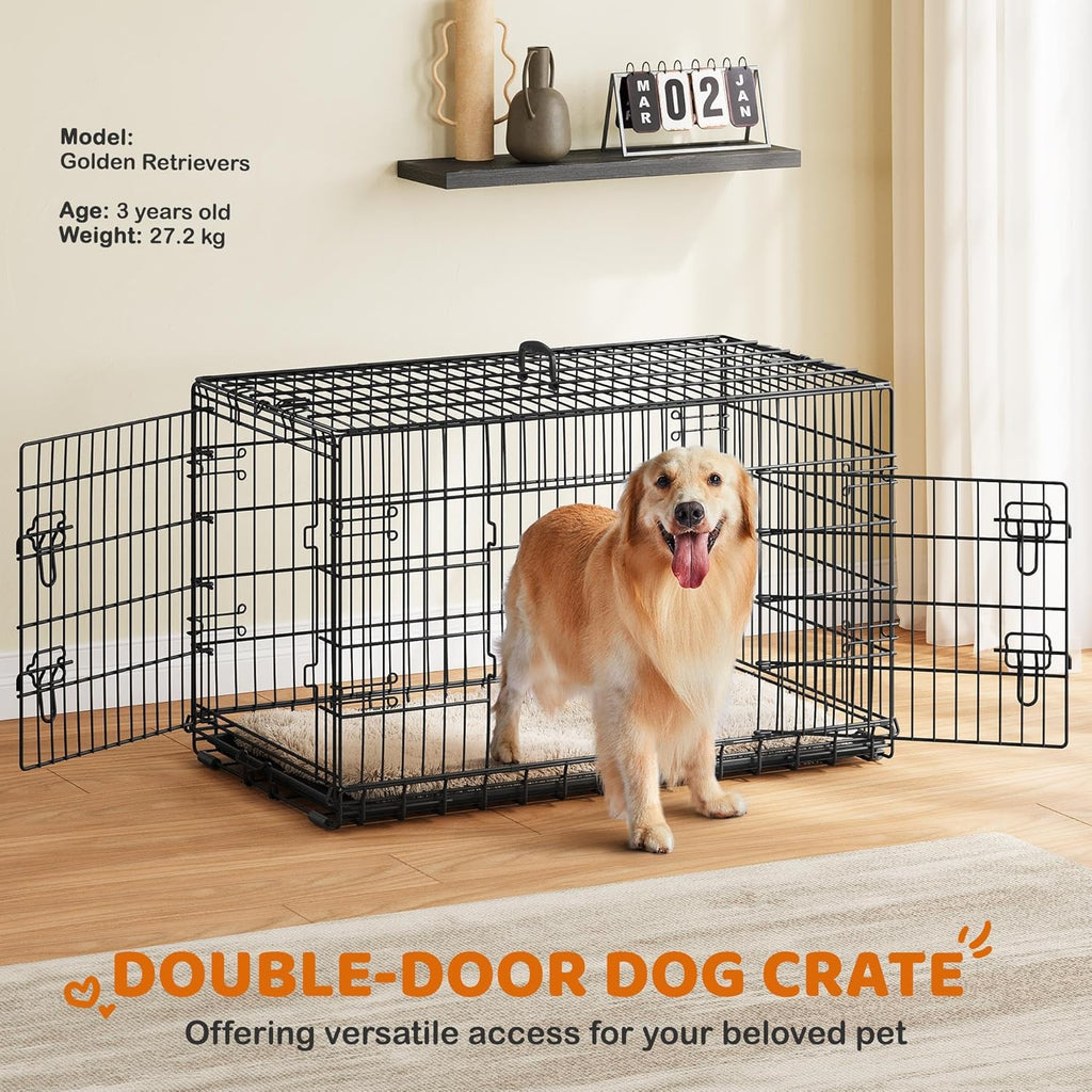 Yaheetech 42inch Double Door Dog Crate w/Divider, Collapsible Metal Kennel | Heavy-duty Sturdy Metal Frame, Easy Assemble, Fold Up for Travel, Removable Tray, Ideal for Puppies, Medium to Large Dogs