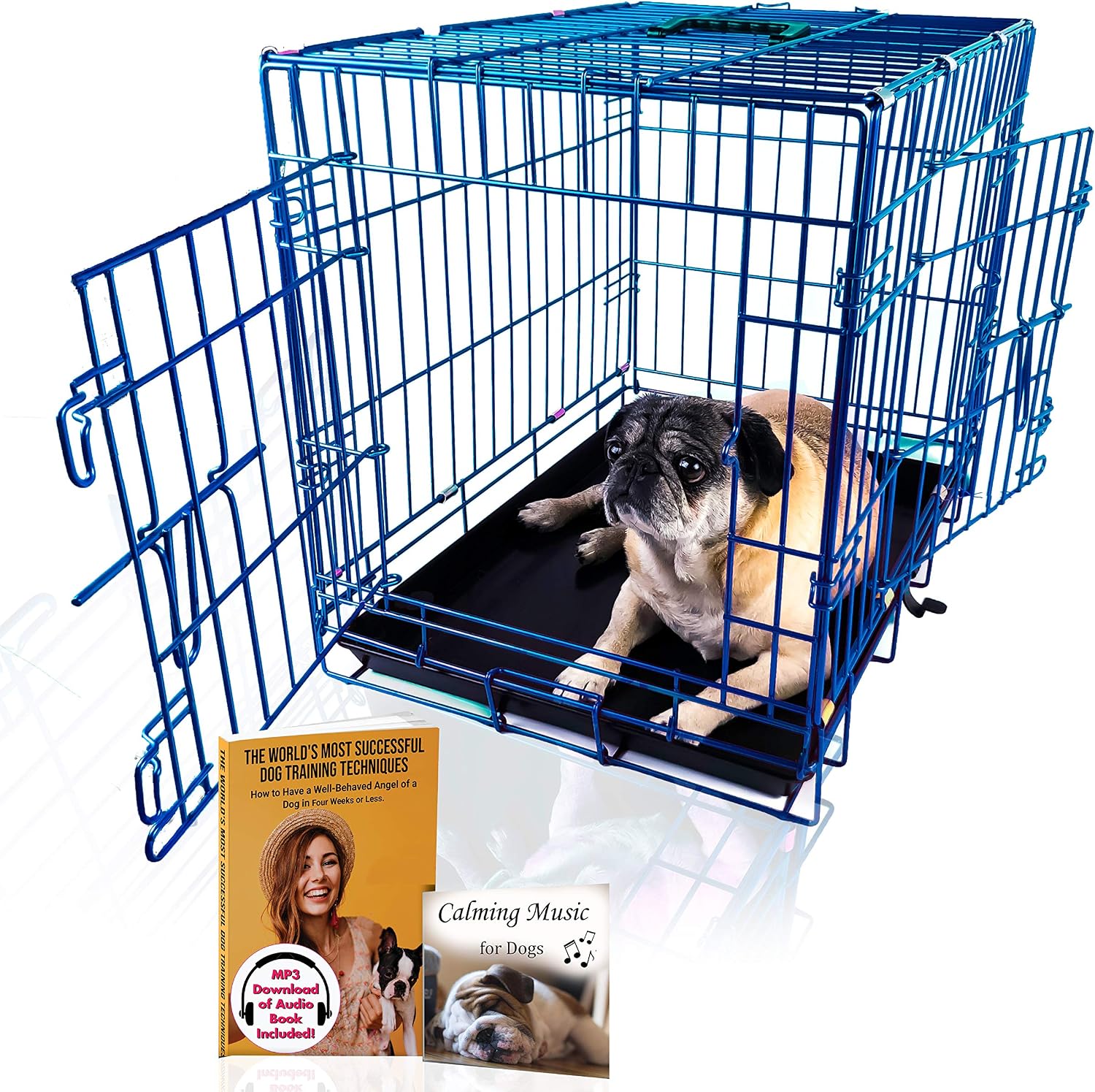 PET Expressions Luxury Colorful 24 Inch Foldable Dog Crate with 2 Doors | Free Training Ebook and Pet Calming Music | 3 Colors & 3