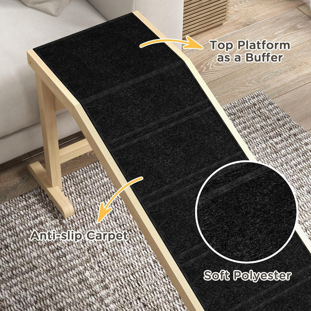 PawHut Dog Ramp for Bed, Pet Ramp for Dogs with Non-Slip Carpet and Top Platform, 74" x 16" x 25", Natural | Pet Ramp for Bed, Top Platform