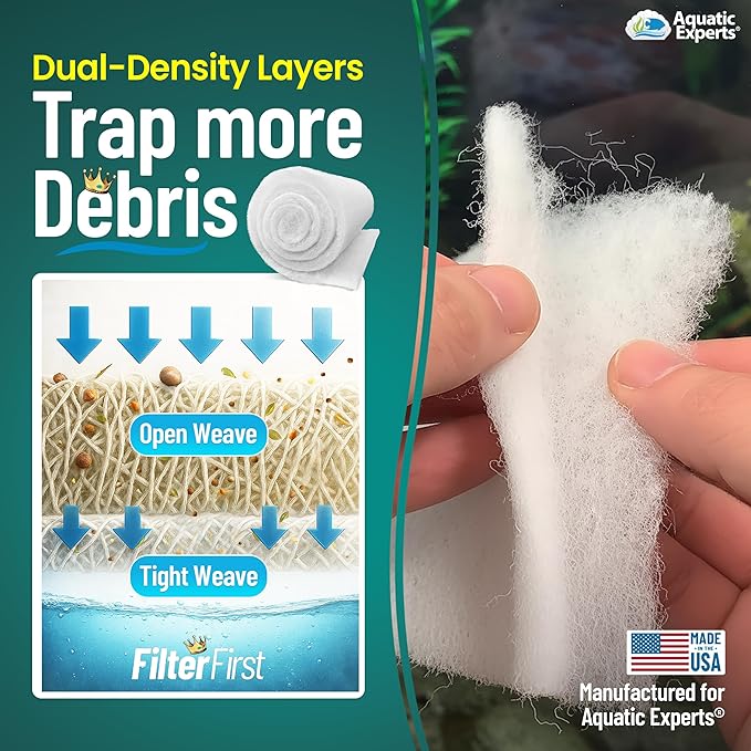 Aquatic Experts Aquarium Filter Floss for Fish Tank Filters - FilterFirst Aquarium Filter Pad - Media Roll for Crystal Clear Water, 3/4" - 1" Thick (18 Inch Wide, 24 Feet Long)