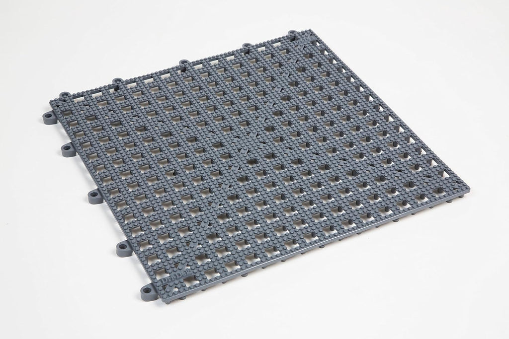 Dri-Dek® Dog & Cat Kennel Cage Liner, Veterinarian or Groomer Flooring - 1'x1' Interlocking Tiles - 12-Pack (Gray)