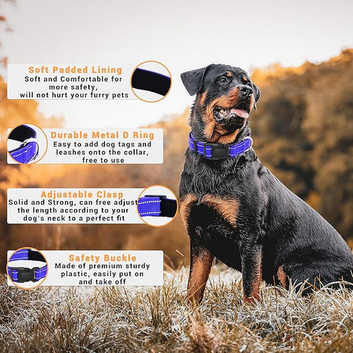 2 Pack Reflective Dog Collar with Safety Locking Buckle, Adjustable Soft Breathable Comfortable Nylon Pet Collar for Small, Medium and Large Dogs, Navyblue, S