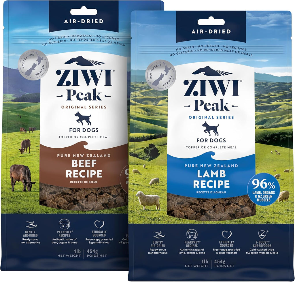 Bundle of ZIWI Peak Air-Dried Dog Food – Lamb (16oz) + Air-Dried Dog Food – Beef (16oz) - All Natural, High Protein, Grain Free, Limited Ingredient w/Superfoods