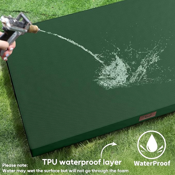 Outdoor All Weather Dog Bed, XXL Waterproof Dog Bed for Large Dogs, Orthopedic Egg Crate Foam Pet Mat with Removable Washable Oxford Cooling Cover, 47x29 Inch, Dark Green