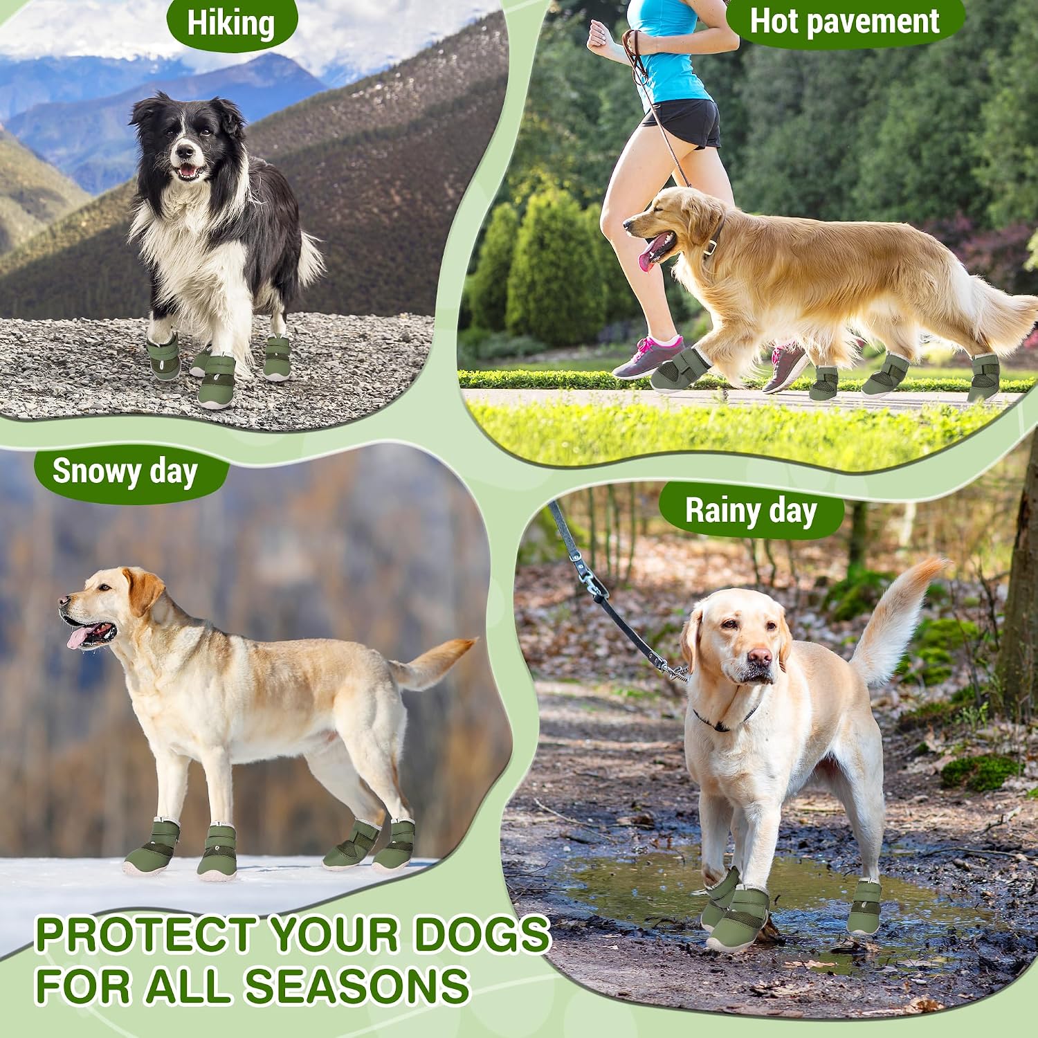 DcOaGt Dog Shoes Large Size Dogs,Mesh Breathable Dog Boots Dog Booties | 360°Anti-Slip Waterproof Paw Protectors for Hot Pavement Summer Winter Snow for Hardwood Floor Hiking,Military Green,4PCS