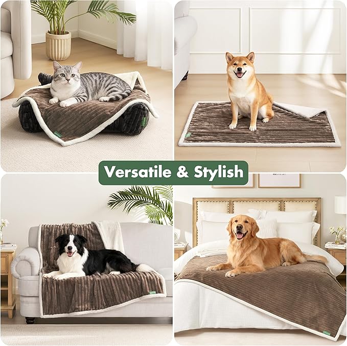 Waterproof Dog Blanket for Large Dogs - Washable Pet Throw Blanket for Couch Bed Protector, Cozy Fleece Calming Dog Blankets for Indoors & Outdoors, Brown, 50"x60"