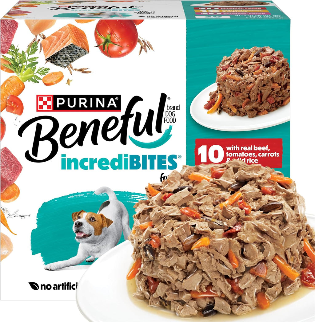 Purina Beneful Small Breed Wet Dog Food Variety Pack, (30) 3 oz Cans | IncrediBites real beef, chicken and salmon recipes with real vegetables and grains for flavors they'll love