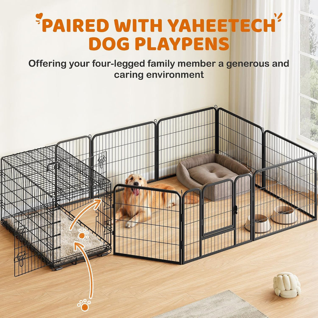 Yaheetech 42inch Double Door Dog Crate w/Divider, Collapsible Metal Kennel | Heavy-duty Sturdy Metal Frame, Easy Assemble, Fold Up for Travel, Removable Tray, Ideal for Puppies, Medium to Large Dogs