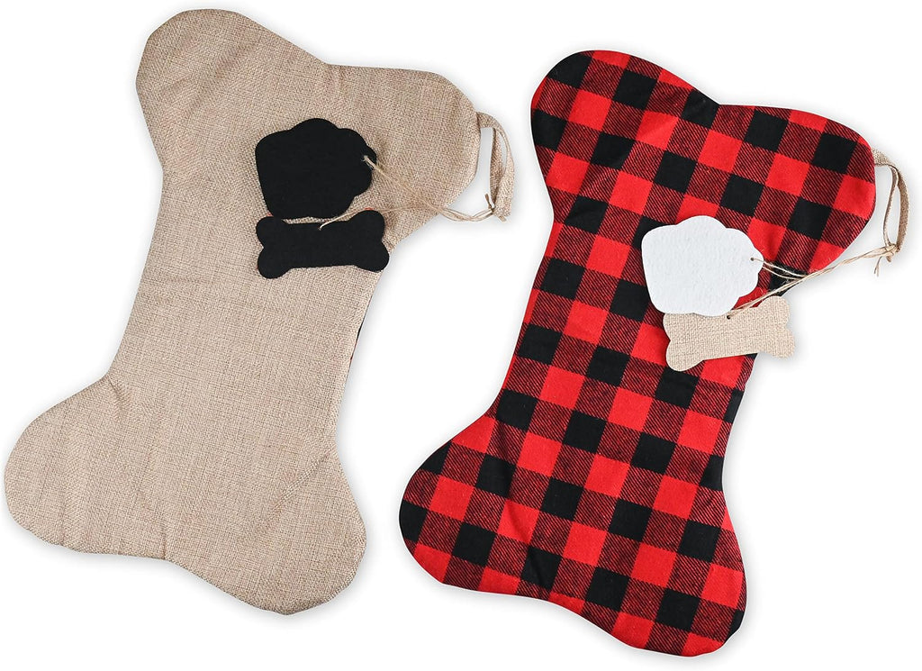 Christmas Plaid Pet Stocking - Buffalo Plaid Doggy Bone Puppy Dog Paw 2 pc