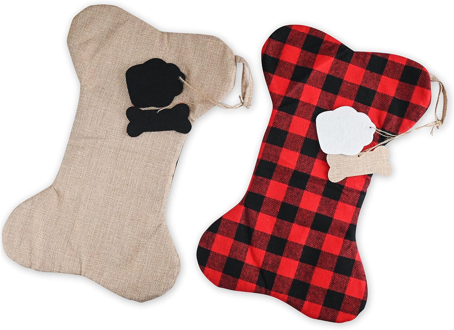 Christmas Plaid Pet Stocking - Buffalo Plaid Doggy Bone Puppy Dog Paw 2 pc