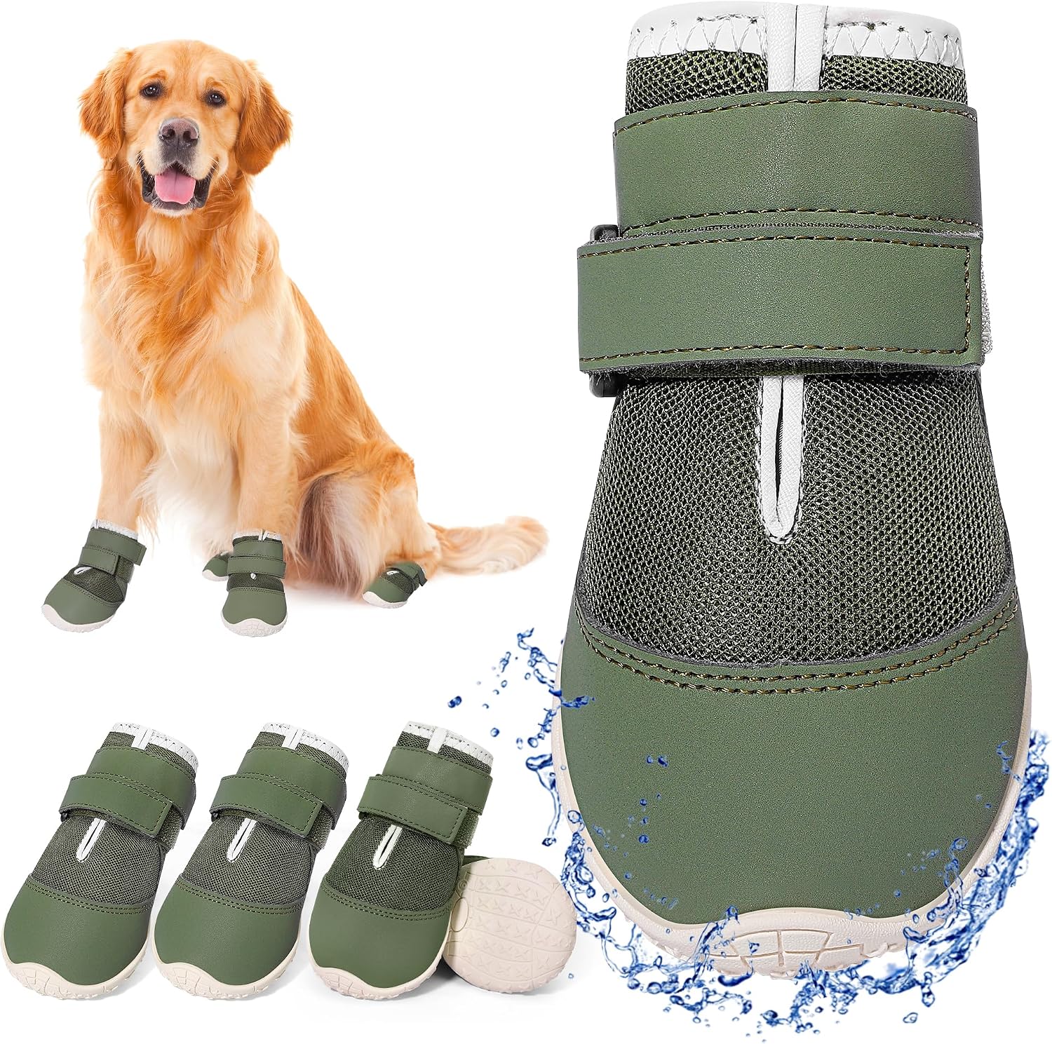 DcOaGt Dog Shoes Large Size Dogs,Mesh Breathable Dog Boots Dog Booties | 360°Anti-Slip Waterproof Paw Protectors for Hot Pavement Summer Winter Snow for Hardwood Floor Hiking,Military Green,4PCS