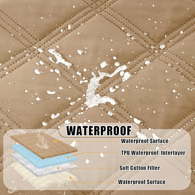 Smiry Waterproof Dog Bed Cover Blanket 82x82, Soft Reversible Pet Blanket, Washable Leakproof Cats Dogs Couch Cover for Sofa, Couch, Furniture, Camel/Beige