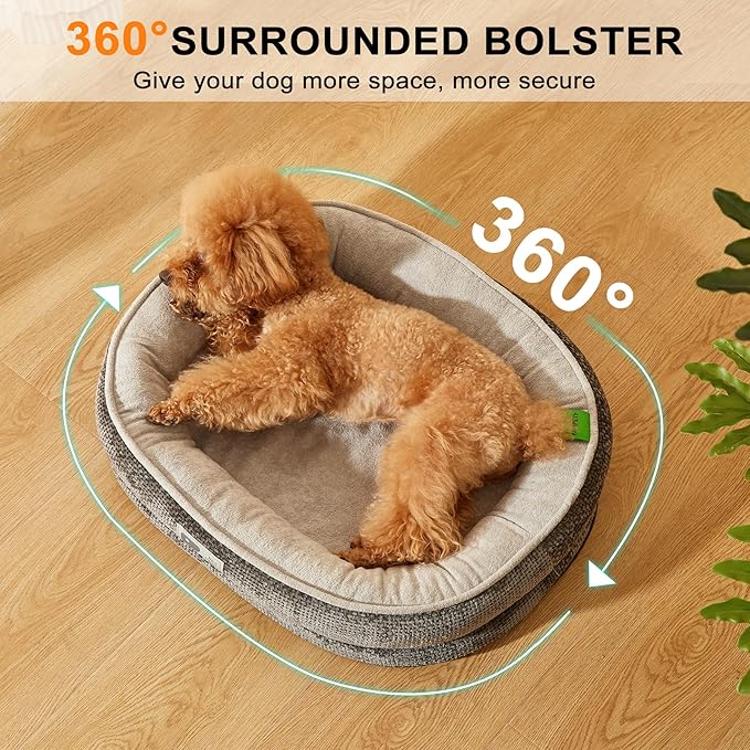 Dog Bed Medium Size Dog,Orthopedic Bed with Removable Cover&Non-Slip Bottom Couch Bed with Four-Sided Bolster Grey M