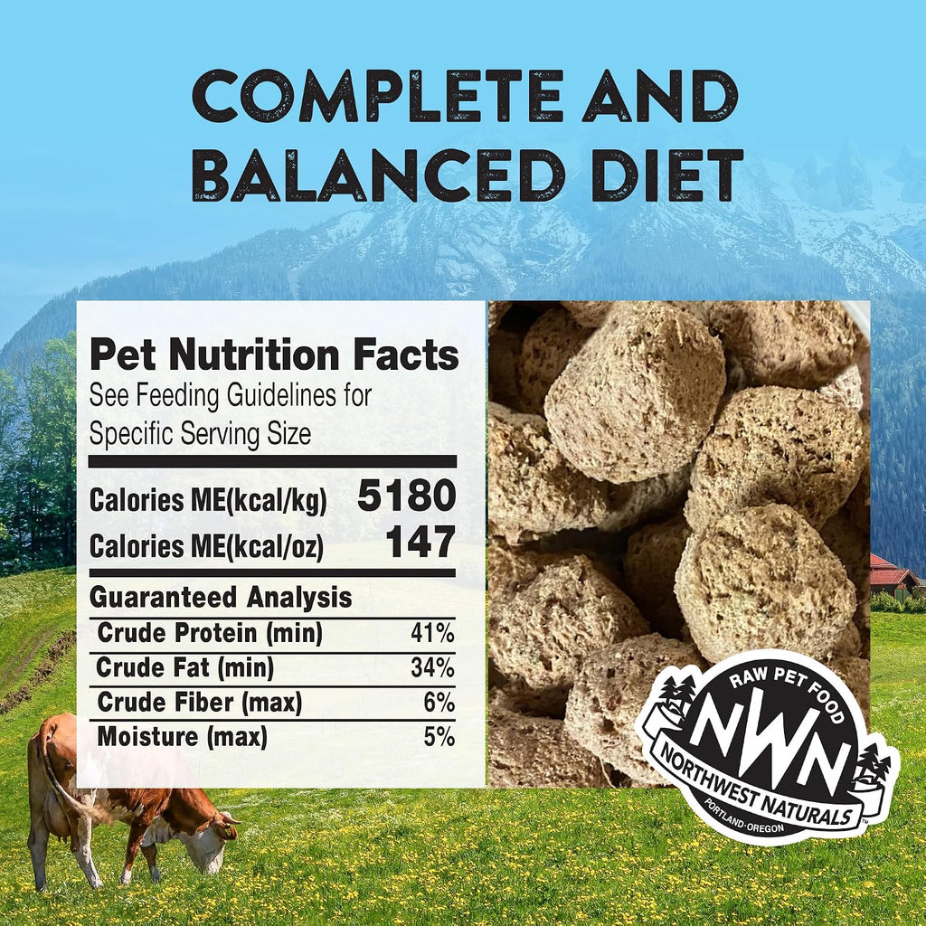 Northwest Naturals Freeze-Dried Beef Dog Food - Bite-Sized Nuggets - Grain-Free, High-Protein, Raw Diet, Human-Grade Ingredients, All Natural, Premium Quality, Healthy & Nutritious, Made in USA, 25 Oz