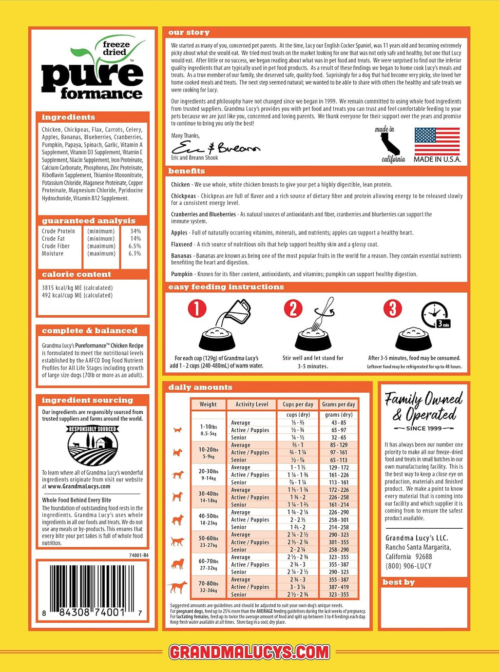 GrandmaLucy Pureformance Freeze Dried Grain Free Chicken Recipe Dog Food 1 Lbs (Pack of 2)
