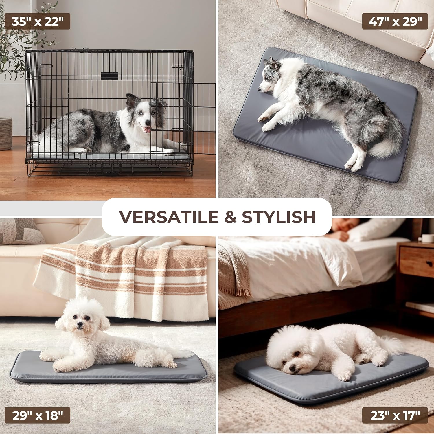 Waterproof Dog Crate Pad Medium Sized Dog, Dual-Sided Outdoor Dog Bed for Crate Washable, Cooling Dog Sleeping Foam Mat, Wipeable, 35×22, Grey