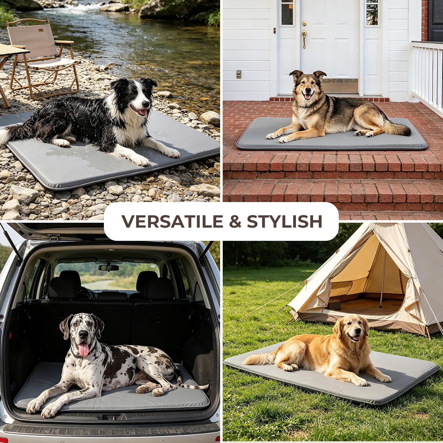 Waterproof Dog Crate Pad Medium Sized Dog, Dual-Sided Outdoor Dog Bed for Crate Washable, Cooling Dog Sleeping Foam Mat, Wipeable, 35×22, Grey