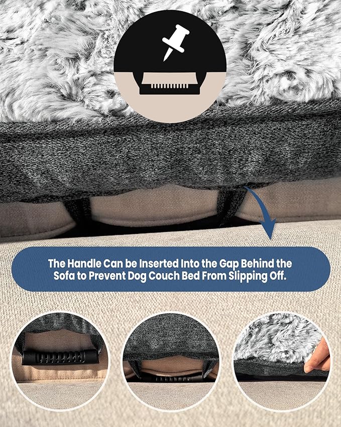 Calming Extra Large Dog Bed for Couch, 53 x 39.3 inch Removable Couch Cover for Dogs Washable, Non-Slip Fluffy Plush Dog Sofa Mat for Furniture Protector - Grey