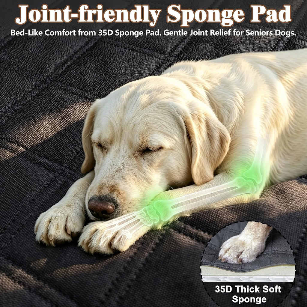 Hard Bottom Waterproof Dog Seat Cover Hammock for Full Size Truck | 900D Oxford bite-proof & waterproof. 35D sponge pad protects dog joints. Extra-wide hard bottom supports 600lbs. Mesh window