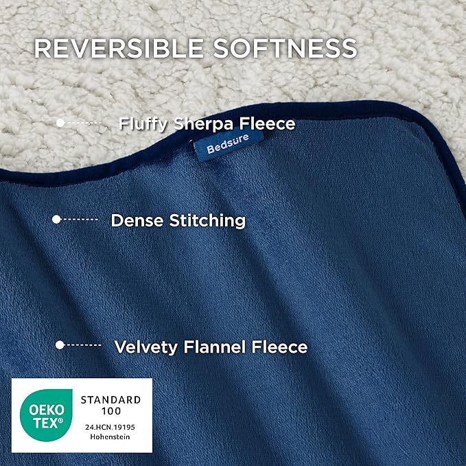 Bedsure Waterproof Blanket for Bed - Sherpa Fleece Waterproof Dog Blankets for Large Dogs, Pet Blankets for Bed/Couch/Dog Crate, Soft Plush Reversible Furniture Protector, King Size, 108"x86", Blue