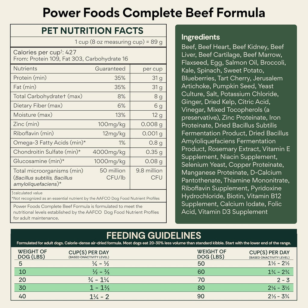 Chuck Norris Power Foods Complete Air-Dried Dog Food, High-Protein Recipe with Superfoods, Glucosamine, Probiotics & Postbiotics for Full-Body Adult Dog Nutrition, Beef 24oz