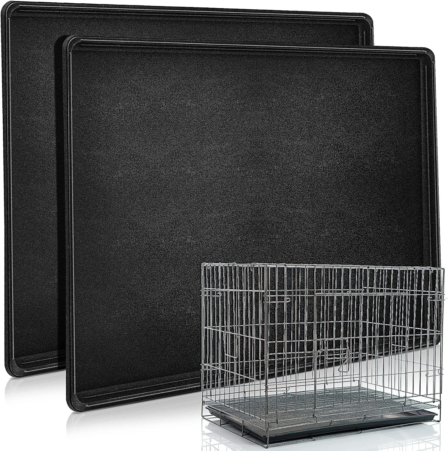 2 Pcs 42" Dog Crate Tray Replacement Dog Crate Pan Kennel Bottom Tray Replacement Plastic Bottom Pan Easy to Clean, Easy to Assemble, Ideal for Potty Training-Perfect for Pet Crates, Black