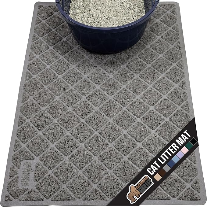 GORILLA GRIP Cat Litter Box Mat, Water Resistant, US Designed Kitty Litter Trapping Mats, Easy to Clean, Scatter Control, Less Mess and Clean Floors, Kitten Supplies for Indoor Cats, 30x20 Grey