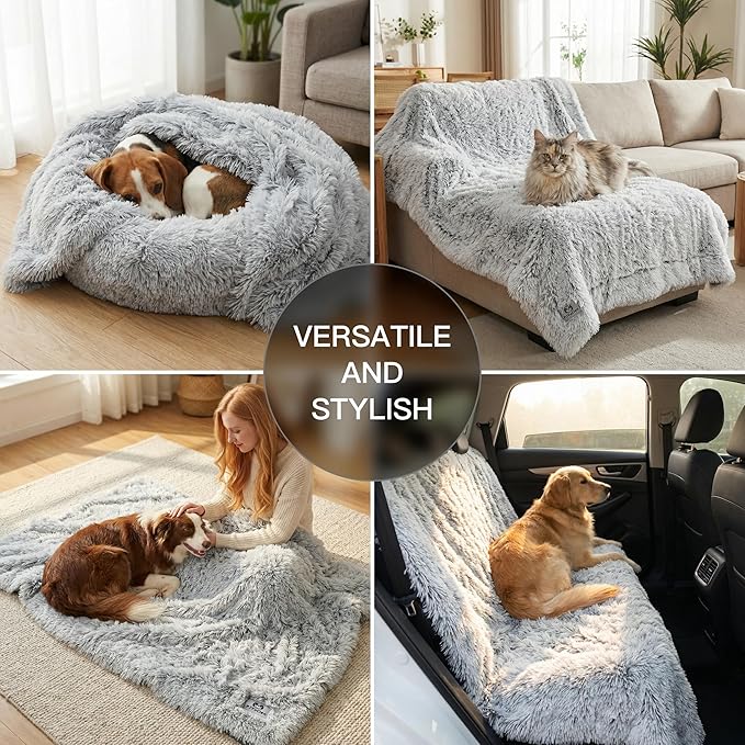 PJYuCien Dog Blankets for Medium Large Dogs Washable - Fluffy Fuzzy Cat Blanket for Couch, Puppy Throw for Furniture with Polyester Fleece, Super Soft Plush for Pet Kitten Doggy, Grey, 50" x 60"