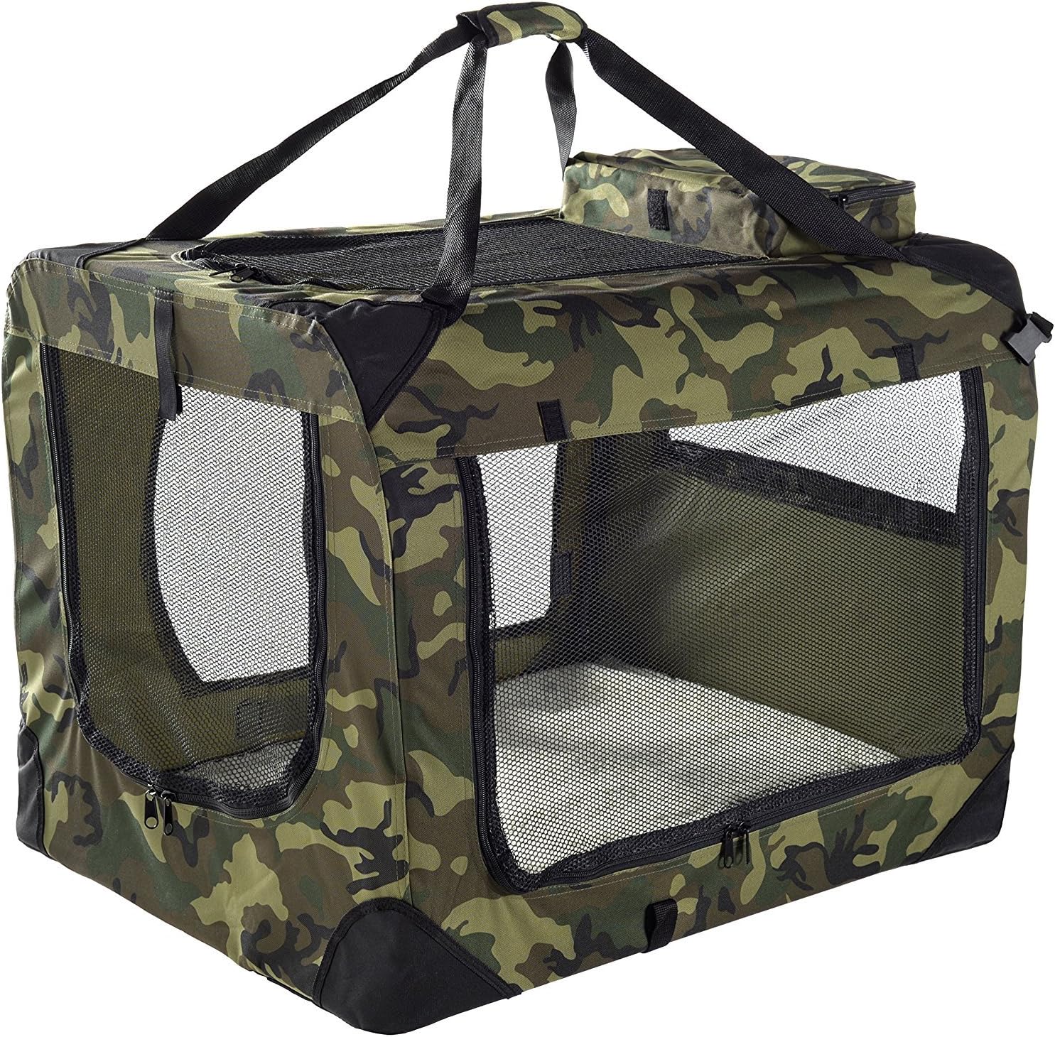 MOOL Lightweight Fabric Pet Carrier for Cats, Dogs and More with Fleece Mat and Food Bag, Camouflage