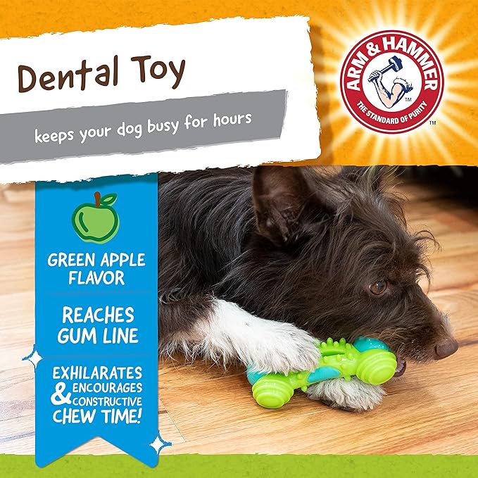Arm & Hammer Nubbies Duality Bone, A Dental Chew Toy for Dogs - Nubby Pet Toy Cleans Teeth to Reduce Plaque & Tartar with Baking Soda, Green Apple Flavor Dog Bone for Moderate Chewers