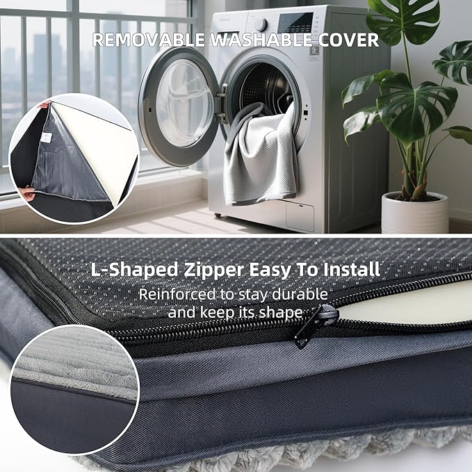 Dog Bed Extra Large Sized Dogs, Orthopedic Flannel XXL Dog Bed with Removable Washable Cover, Waterproof Indestructible Big Dogs Beds with Anti-Slip Bottom, Egg Crate Memory Foam Pad, 47"x29"x4", Grey