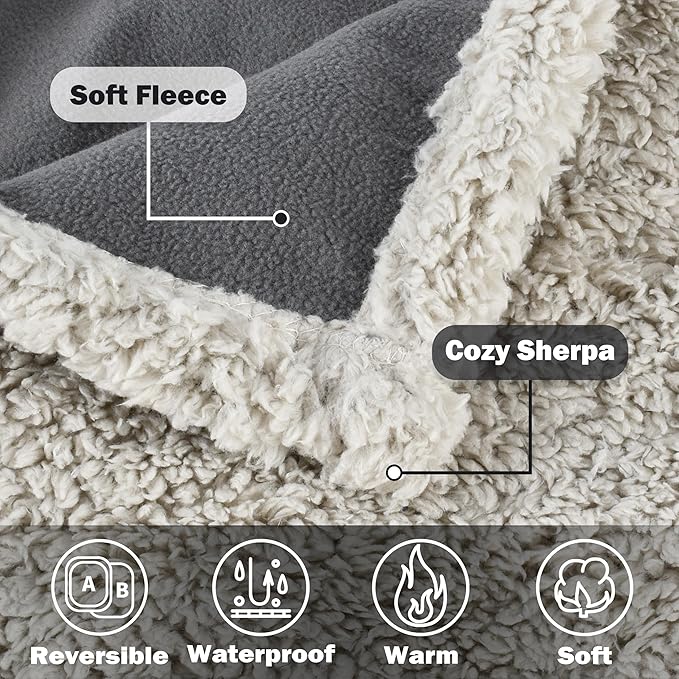 Kritter Planet Waterproof Bed Blanket for Dogs, Washable Stain Proof Pad Bed Cover, Reversible Leakproof Furniture Protector, Liquid Pee Proof Blanket for Couch Sofa, 80x60 inch, Queen Size