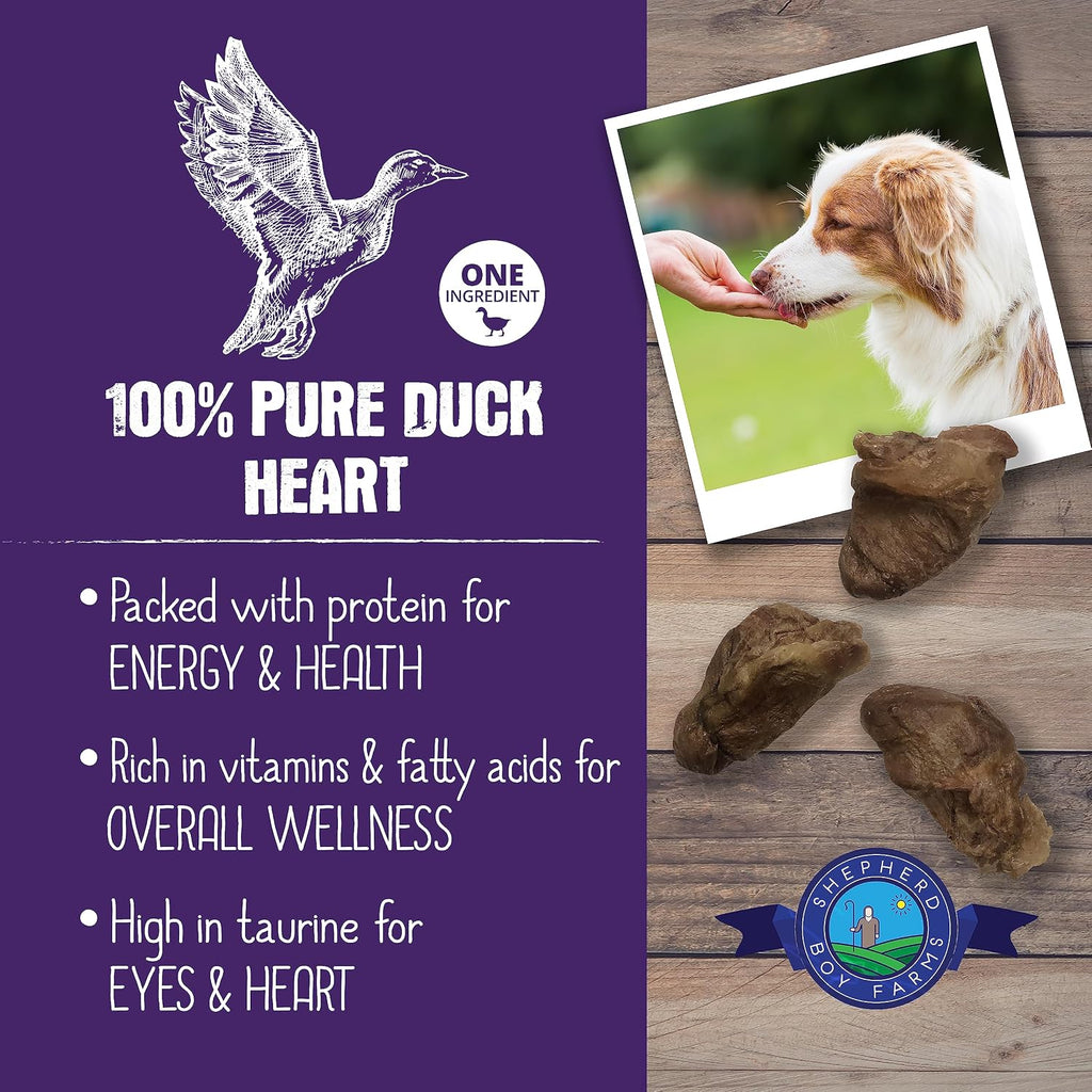 Shepherd Boy Farms Freeze Dried Duck Hearts for Dogs & Cats, USA Made - 3oz | Humanely Raised, No Added Antibiotics Or Hormones, High Protein, All Natural Single Ingredient Treats, Naturally Nutritious