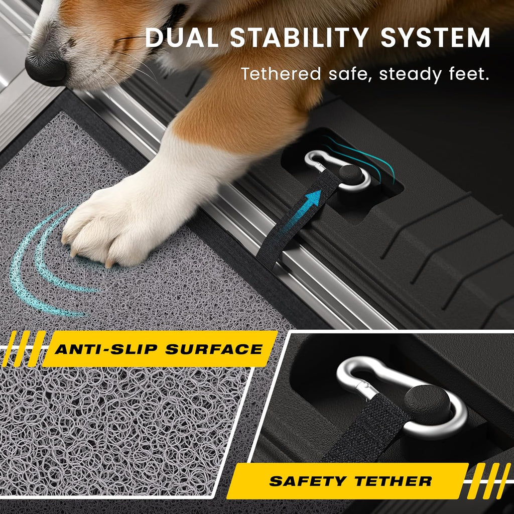 Dog Ramp for Car - 71" L x 17" W Portable Dog Ramp for Car | Foldable, Compact, Cars, Trucks, SUVs, Beds, Sofas, Anti-slip Feet, Traction Carpet, 250 lbs Capacity, for Small to Large